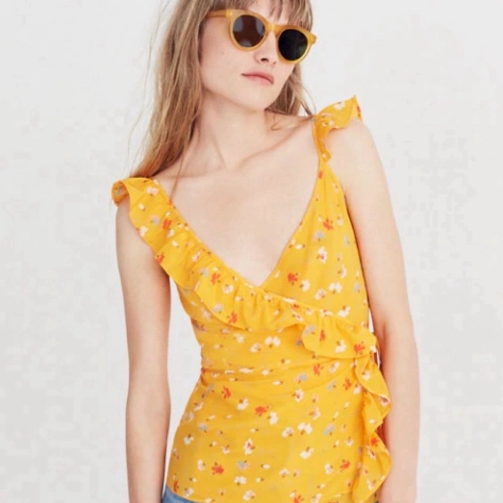 Madewell Women’s Silk Yellow Floral Cami Wrap Blouse